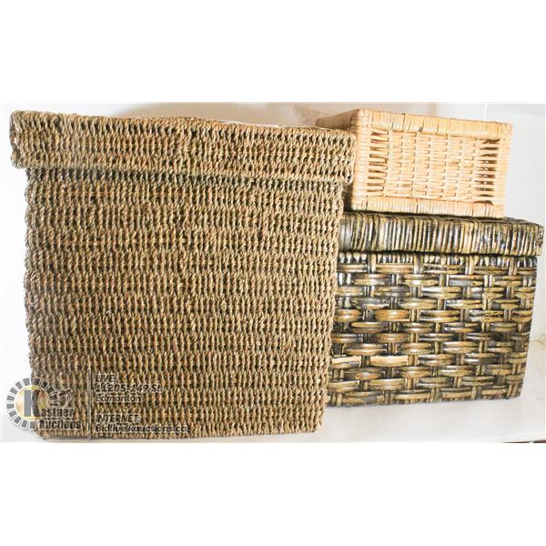 UNCLAIMED LOT OF 3 WICKER STORAGE BASKET
