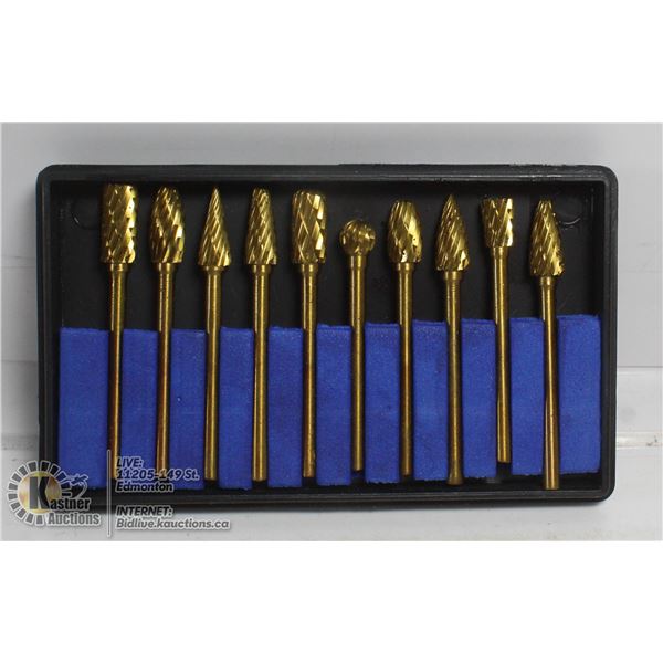 10 PC ROTARY CARVING/ENGRAVING DRILL SET IN CASE.