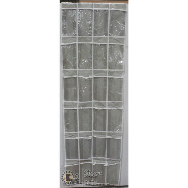 4 NEW EXTRA LONG GREY OVER THE DOOR SHOE HANGERS.