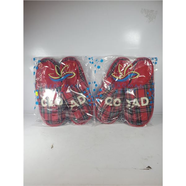 2 NEW PAIRS OF CEO DAD RED PLAID SLIPPERSSIZE 9-10