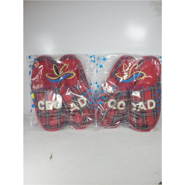 TWO PAIRS 11-12 RED PLAID CEO DAD SLIPPERS. NEW.