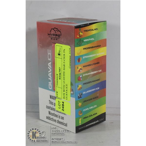 BOX WITH 10 HYPPE BAR E-CIGS 5% GUAVA ICE