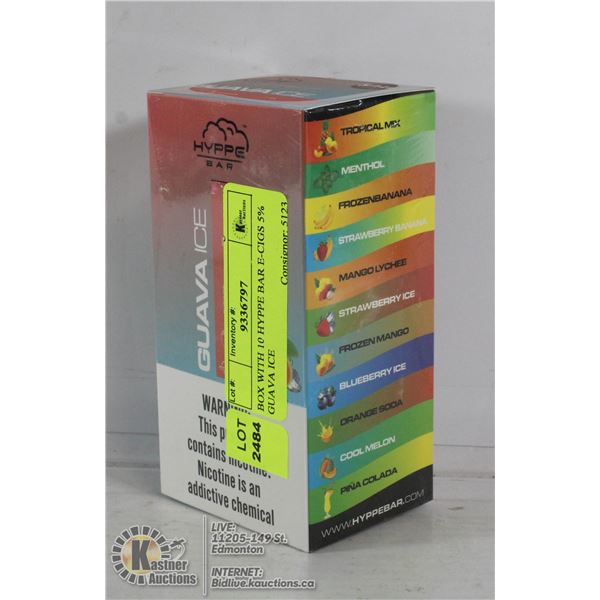 BOX WITH 10 HYPPE BAR E-CIGS 5% GUAVA ICE