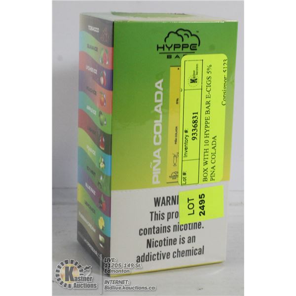 BOX WITH 10 HYPPE BAR E-CIGS 5% PINA COLADA