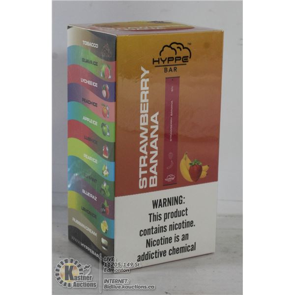 BOX WITH 10 HYPPE BAR E-CIGS 5% STRAWBERRY BANANA