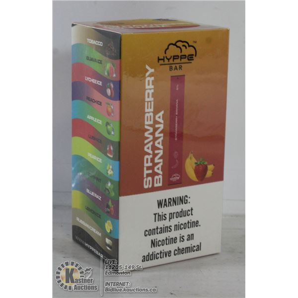 BOX WITH 10 HYPPE BAR E-CIGS 5% STRAWBERRY BANANA