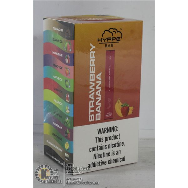 BOX WITH 10 HYPPE BAR E-CIGS 5% STRAWBERRY BANANA