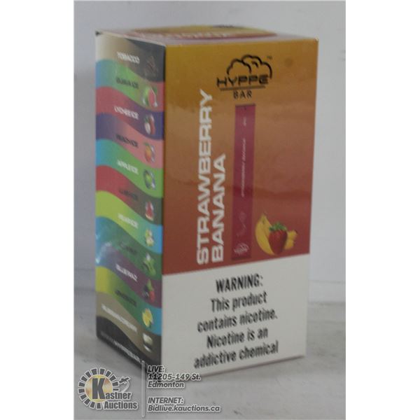 BOX WITH 10 HYPPE BAR E-CIGS 5% STRAWBERRY BANANA