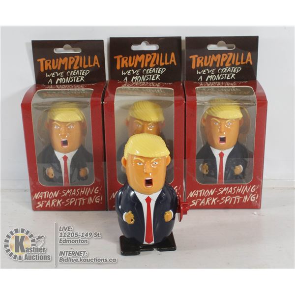 LOT OF 3 TRUMPZILLA WIND UP SPARK TOY