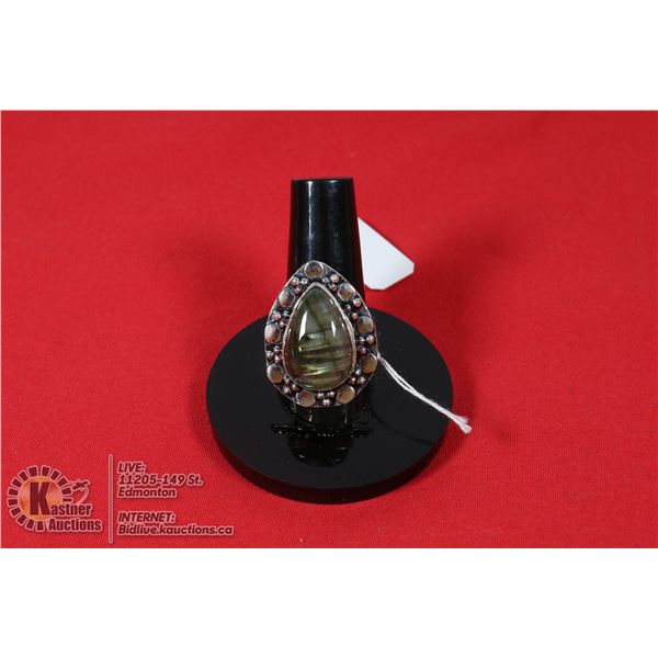 #250-NATURAL FIRE LABRADORITE RING SIZE 8.25