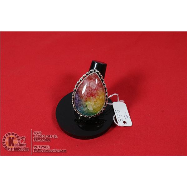 #242-NATURAL RAINBOW SOLAR QUARTZ RING SIZE 7