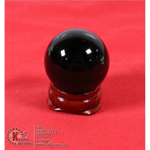 #282-NATURAL BLACK OBSIDIAN SPHERE BALL + STAND