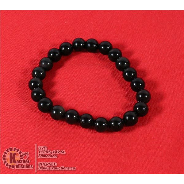 #219- NATURAL BLACK OBSIDANT BEAD BRACELETE 8 MM