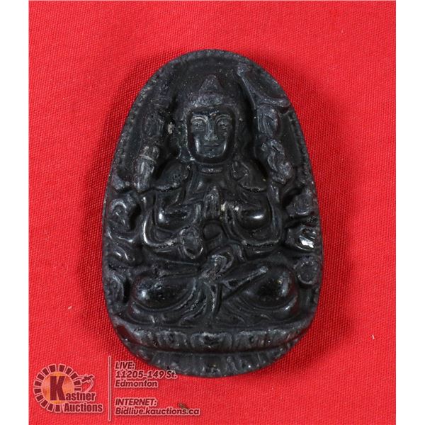 #207- NATURAL BLACK OBSIDANT BUDDHIST PENDANT