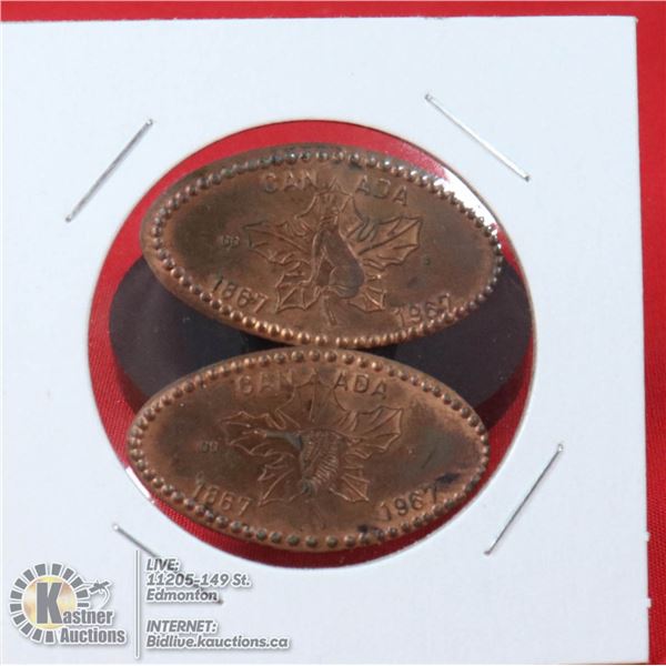 SET OF 2 CANADA CENTENNIAL ELONGATED CENTS