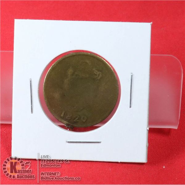 1820 COLONIAL CANADA BUST AND HARP 1/2 CENT