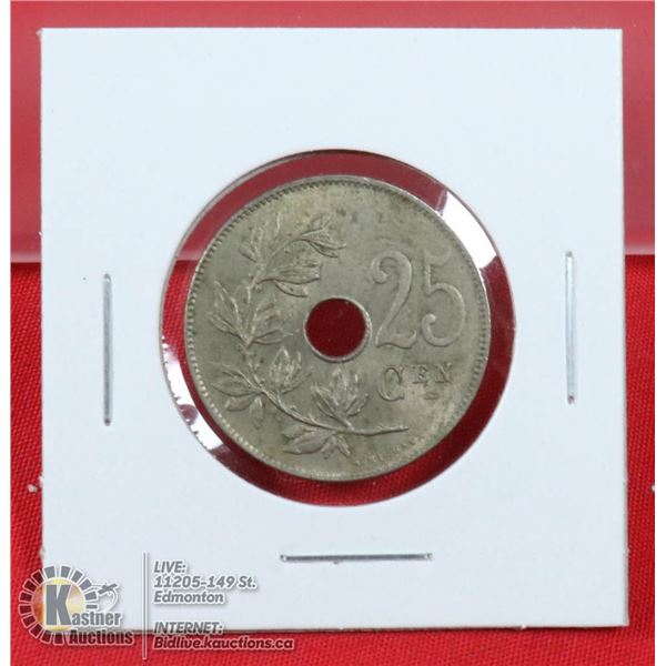 HIGH GRADE 1921 BELGIUM 25 CENT COIN