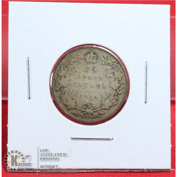 1916 GEORGE V SILVER CANADA 25 CENT