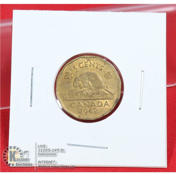 1942 TOMBAC BRASS 5 CENT. HIGHER GRADE