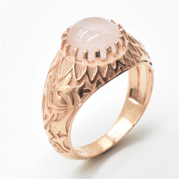 EC-100 ROSEGOLD PLATED SIL ROSE QUARTZ RING