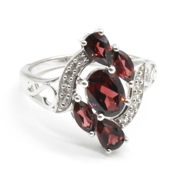 EC-66 SILVER GARNET CZ RING