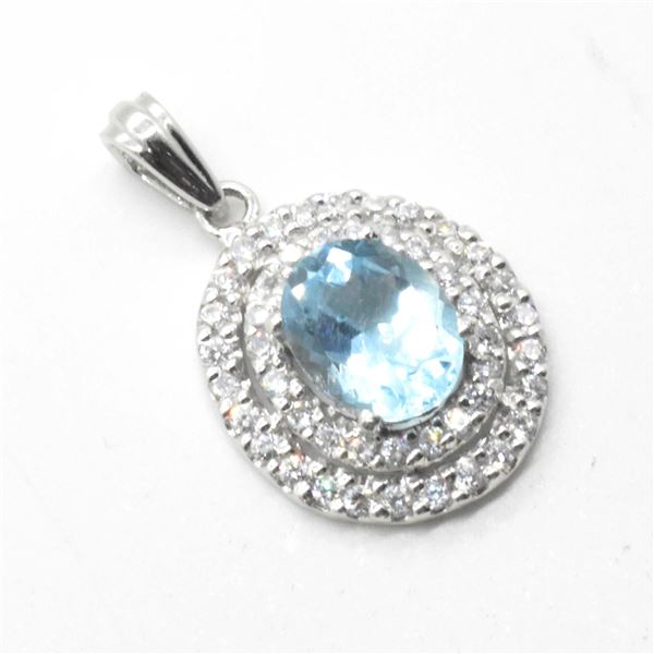 EC-94 SILVER BLUE TOPAZ CZ PENDANT