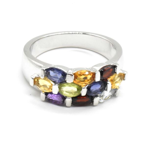 EC-67 SILVER MULTI COLOUR GEM STONE RING