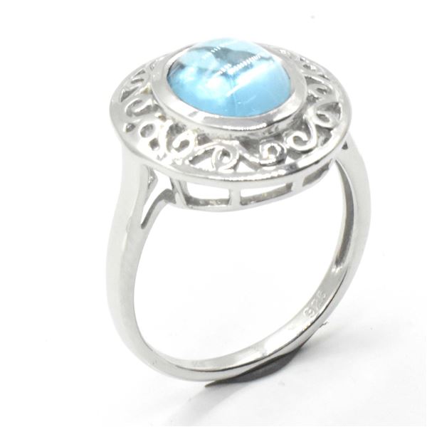 EC-85 SILVER BLUE TOPAZ SWISS RING