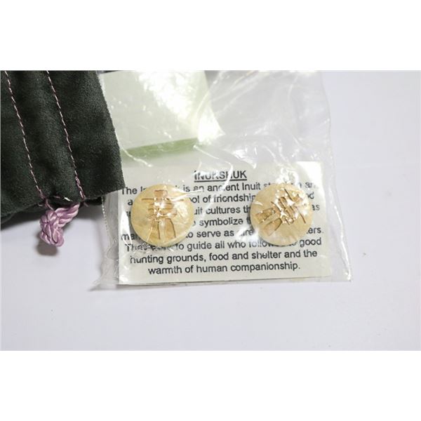 UNCLAIMED INUKSHUK ELDER BURL CARVED EARRINGS