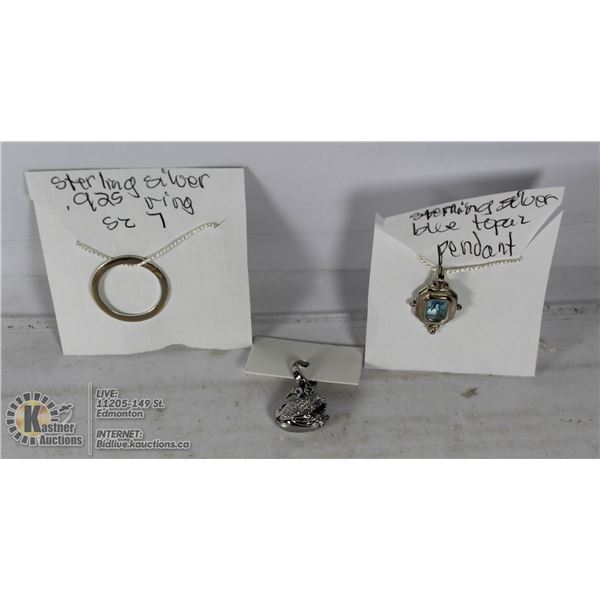 STERLING SILVER .925 BLUE TOPAZ PENDANT,RING,CHARM
