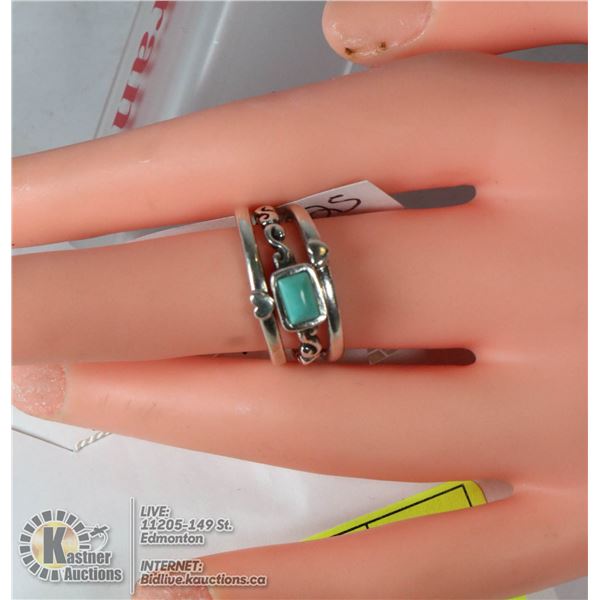 STERLING SILVER .925 SET OF 3 RINGS, TURQUISE SZ