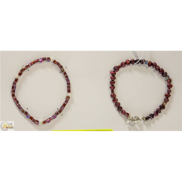 2 8" BRACELETS. MERLOT COLOR FRESH WATER PEARLS