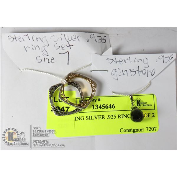 STERLING SILVER .925 RING SET OF 2 SIZE 7