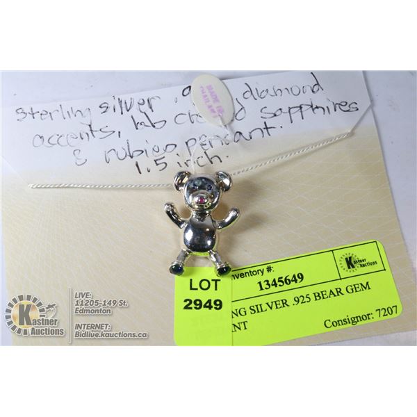 STERLING SILVER .925 BEAR GEM PENDANT