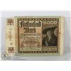 Image 1 : 1922 GERMANY 5000 MARK BANKNOTE