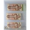 Image 1 : LOT OF 3 SEQUENTIAL 1986 CANADA $2 BANKNOTES