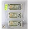 Image 1 : LOT OF 3 SEQUENTIAL 1973 CANADA $1 BANKNOTES