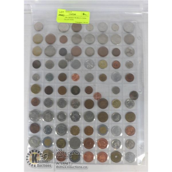 PAGE OF 80+ MIXED WORLD COINS FROM COLLECTION