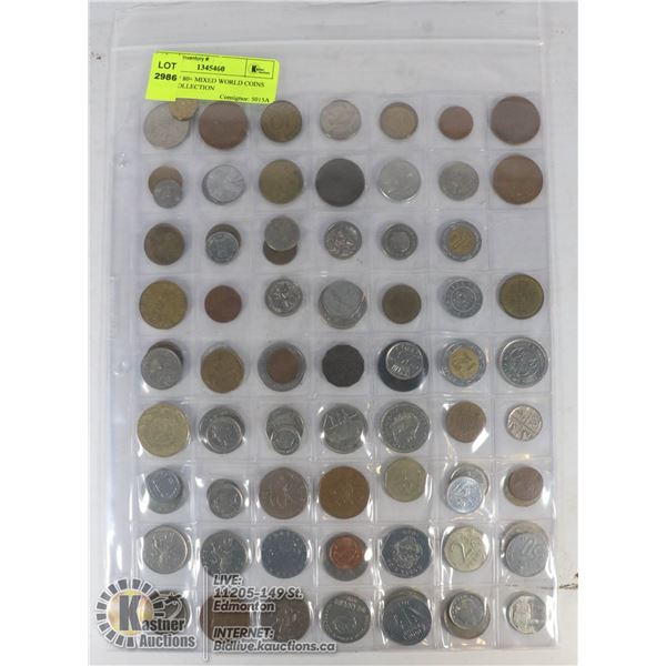 PAGE OF 80+ MIXED WORLD COINS FROM COLLECTION