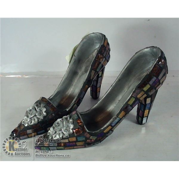 LOT OF 2 IRIDESCENT GLASS ENCRUSTED FASHION SHOE