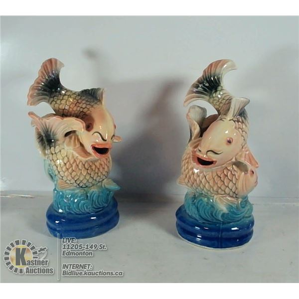PAIR OF UNIQUE FISH VASES