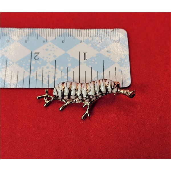 6) GLD TONE AND WHITE ENAMEL SILKWORM ON A