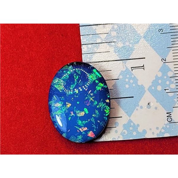 20)  NATURAL OVAL BLUE MOSAIC OPAL, WEIGHING