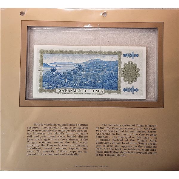 1) ISLAND OF TONGA ONE PA'ANGA BANKNOTE