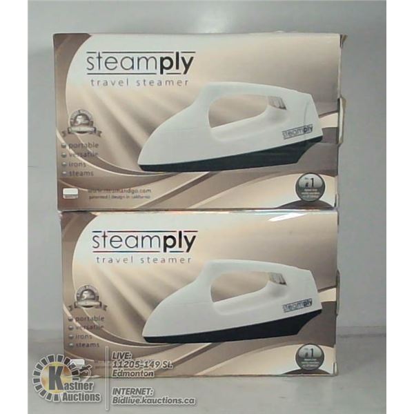 2 NEW  WHITE STEAMPLY TRAVEL STEAMERS