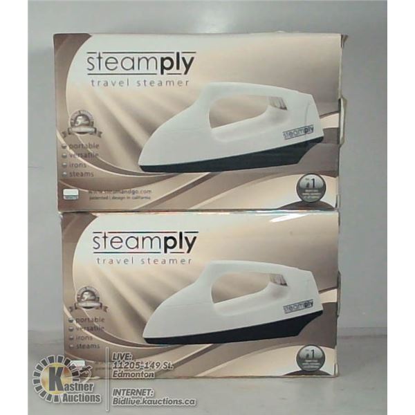 2 NEW  WHITE STEAMPLY TRAVEL STEAMERS