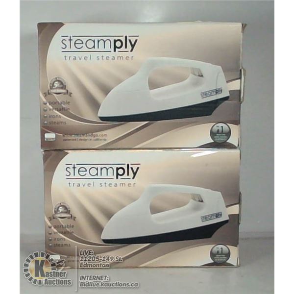 2 NEW  WHITE STEAMPLY TRAVEL STEAMERS