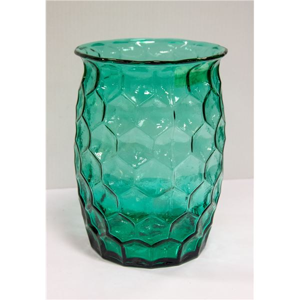 LARGE GREEN BEEHIVE GLASS VASE