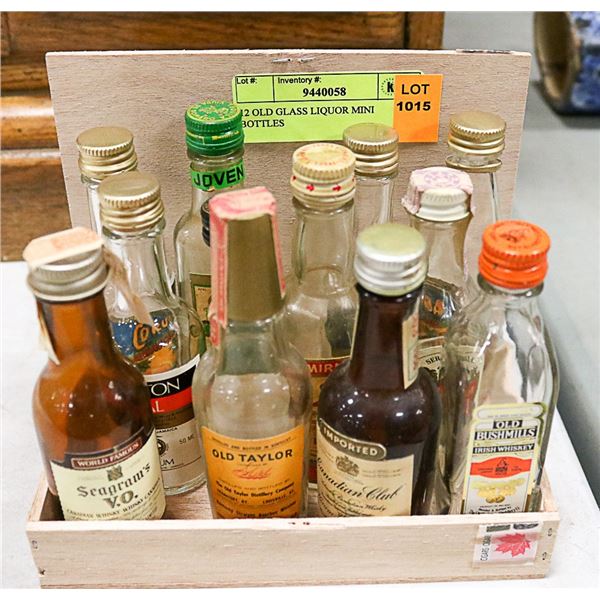 12 OLD GLASS LIQUOR MINI BOTTLES