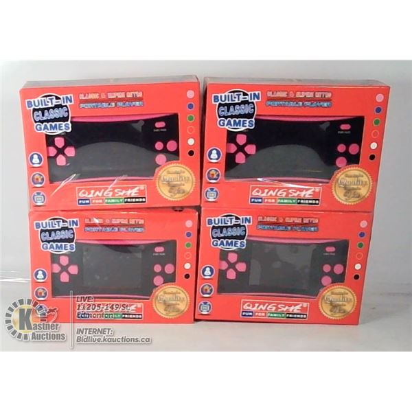 LOT OF 4 BUILT IN CLASSIC PORTABLE GAMES PLAYER.